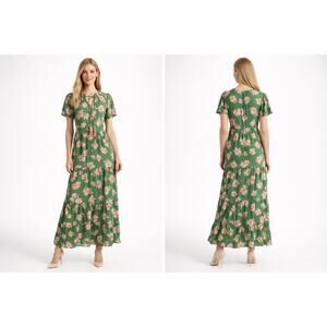 Easel Los Angeles Green Floral Maxi Dress 100% Rayon Pockets Size M NWOT